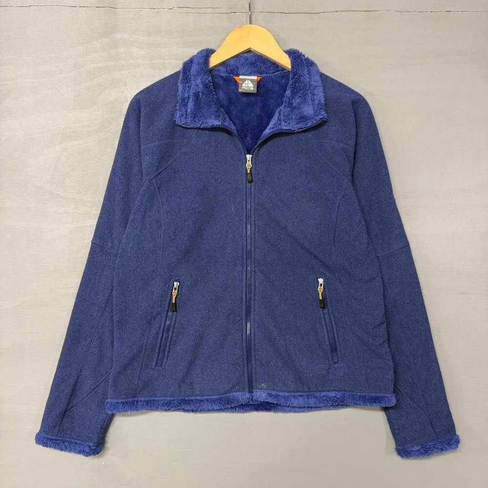 Vintage Nike‎ ACG Women's Sherpa Lined Blue / Purple Fleece Jacket Large